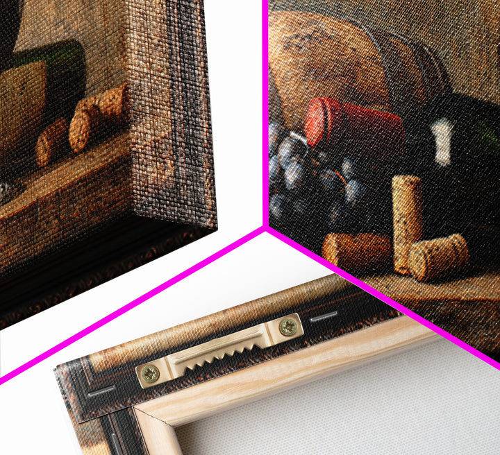 Corkscrew and Corks on Rustic Wood Framed Canvas Print, Winery Art, Wall Hanging, Winery Decor, Vineyard, Preppy Wall Art, WIN-2x1-72
