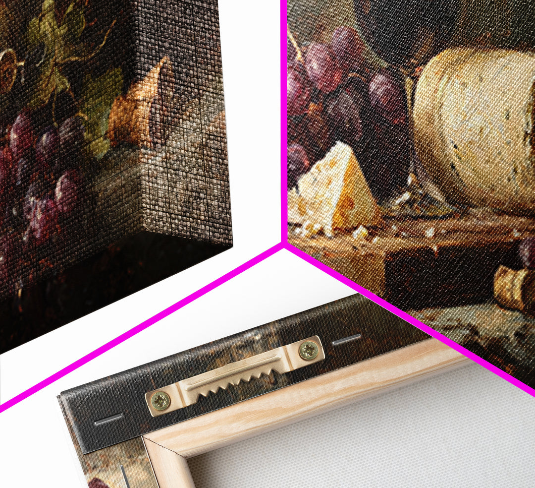Charcuterie Board with Grapes and Cheese Framed Canvas Print, Winery Art, Kitchen Art, Winery Decor, Watercolor Art, Vineyard, WIN-2x1-81
