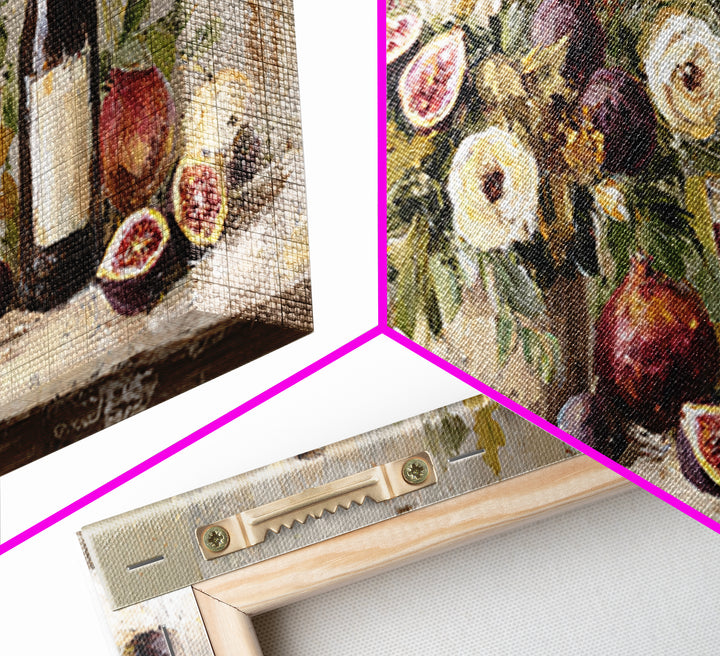 Pomegranate Figs and Red Wine Composition Framed Canvas Print, Winery Art, Living Room Decor, Winery Decor, Fine Art, Vineyard, WIN-2x1-85