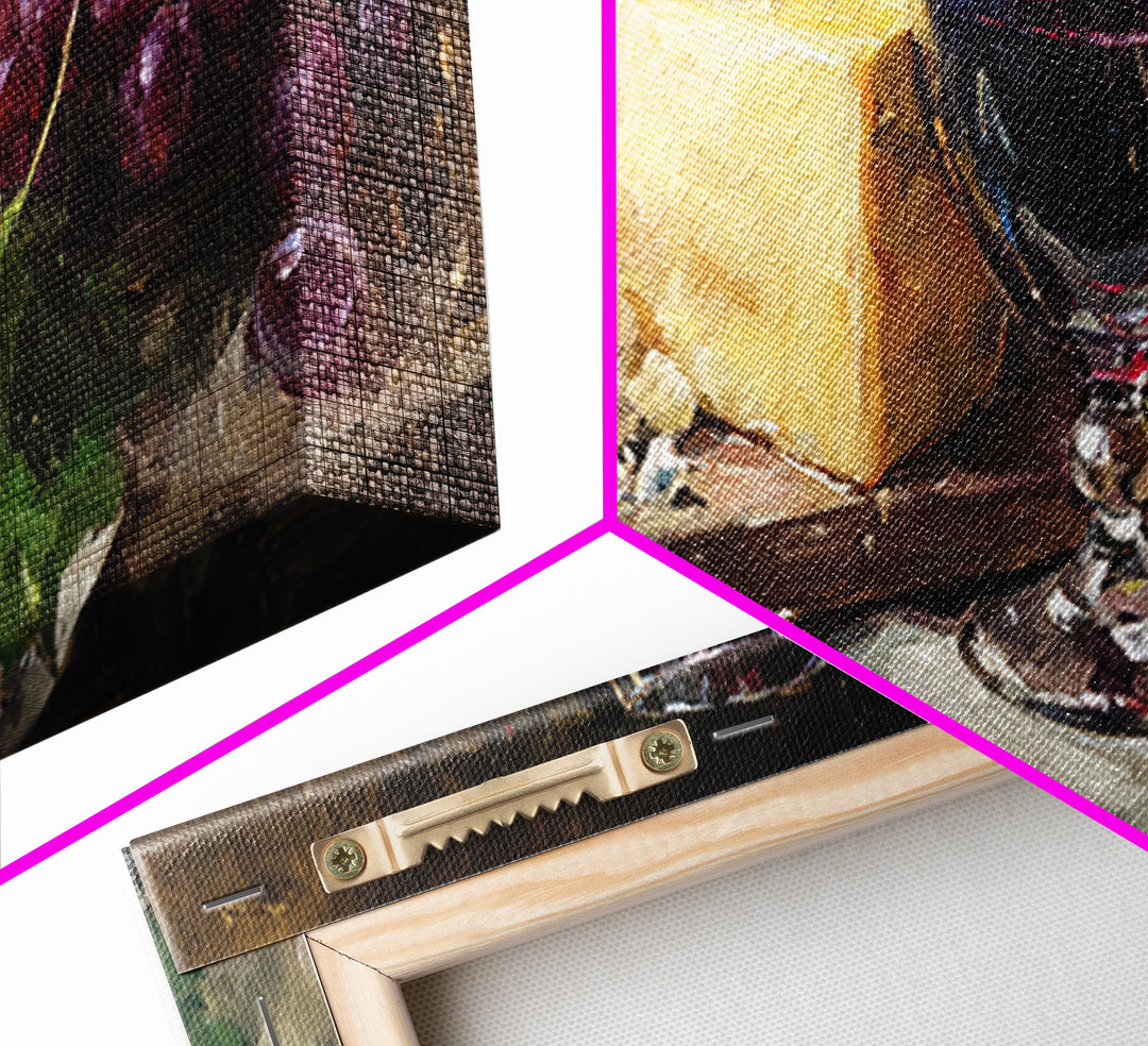 Charcuterie Board with Grapes and Cheese Framed Canvas Print, Winery Art, Painting, Winery Decor, Fine Art, Vineyard, WIN-2x1-9
