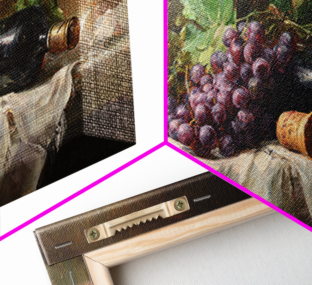 Champagne Grapes and White Linen Still Life Framed Canvas Print, Winery Art, Watercolor Painting, Winery Decor, Abstract Art, WIN-2x1-97