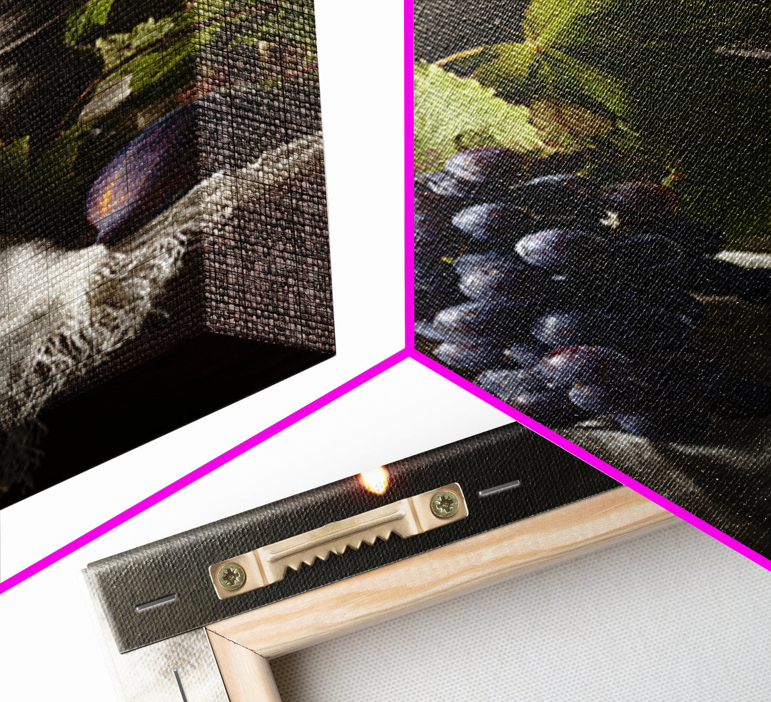Champagne Grapes and White Linen Still Life Framed Canvas Print, Winery Art, Artwork, Winery Decor, Abstract Art, Vineyard, WIN-2x3-37