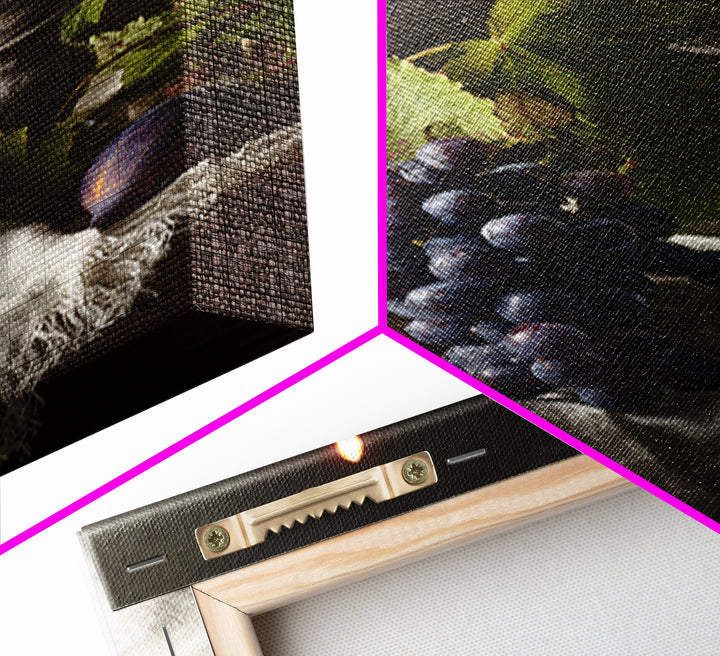 Champagne Grapes and White Linen Still Life Framed Canvas Print, Winery Art, Artwork, Winery Decor, Abstract Art, Vineyard, WIN-2x3-37