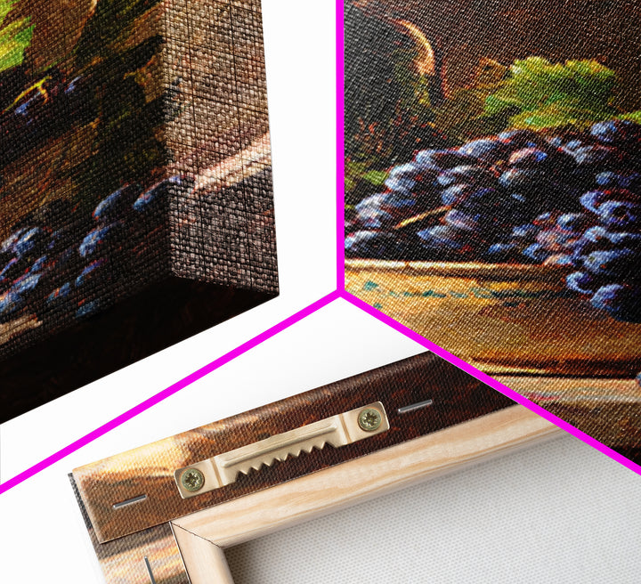 Grapes in a Ceramic Bowl with Shadows Framed Canvas Print, Winery Art, Kitchen Decor, Winery Decor, Abstract Art, Vineyard, WIN-2x3-41