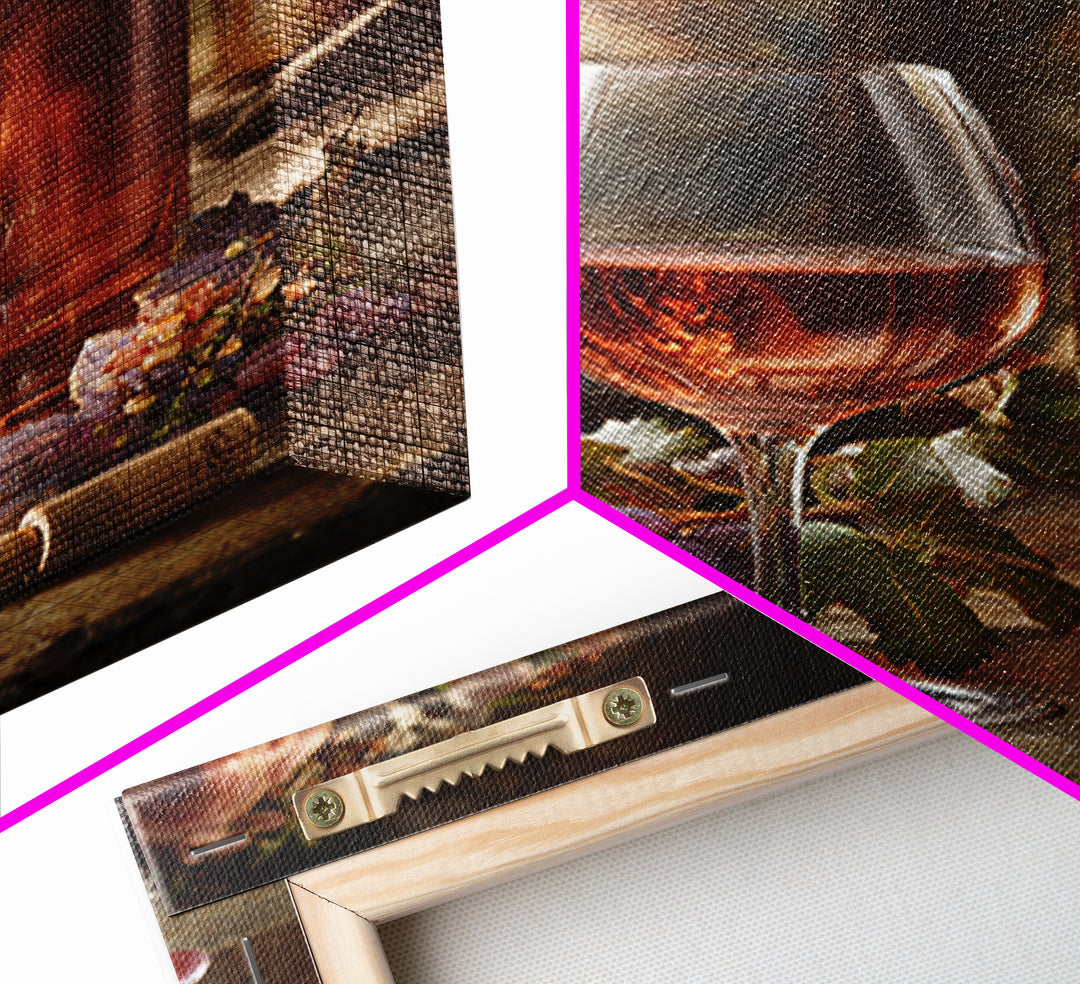 Ros Glass Beside Summer Flowers Canvas Print, Winery Art, Winery Decor, Oil Painting, Vineyard, Retro Wall Art, WIN-2x3-70