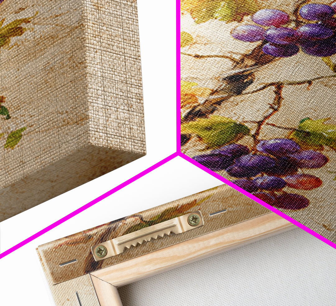 Grapevine Branch with Purple Grapes and Leaves Canvas Print, Winery Art, Wall Hanging, Winery Decor, Watercolor Art, Vineyard, WIN-2x3-9
