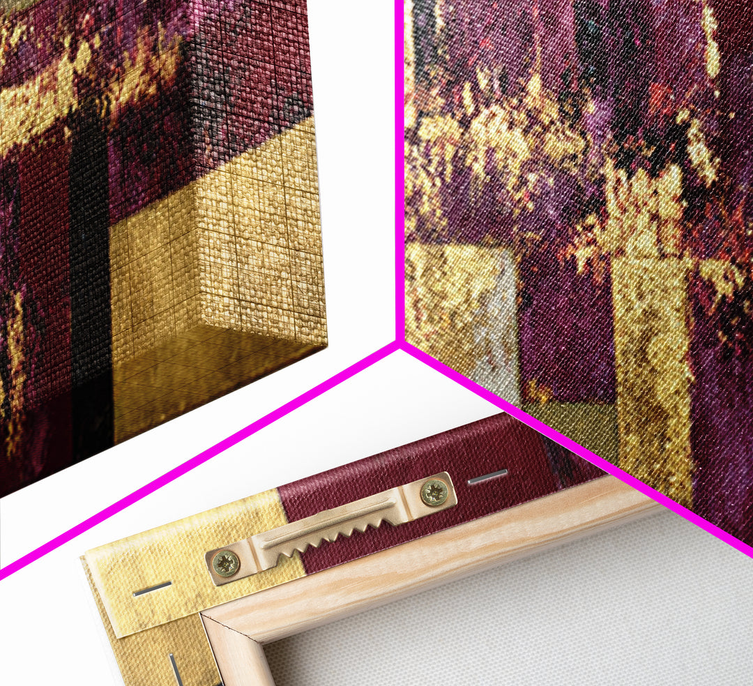 Burgundy Abstract with Gold Accents Framed Canvas Print, Winery Art, Gallery Decor, Winery Decor, Fine Art, Vineyard, WIN-3x1-15