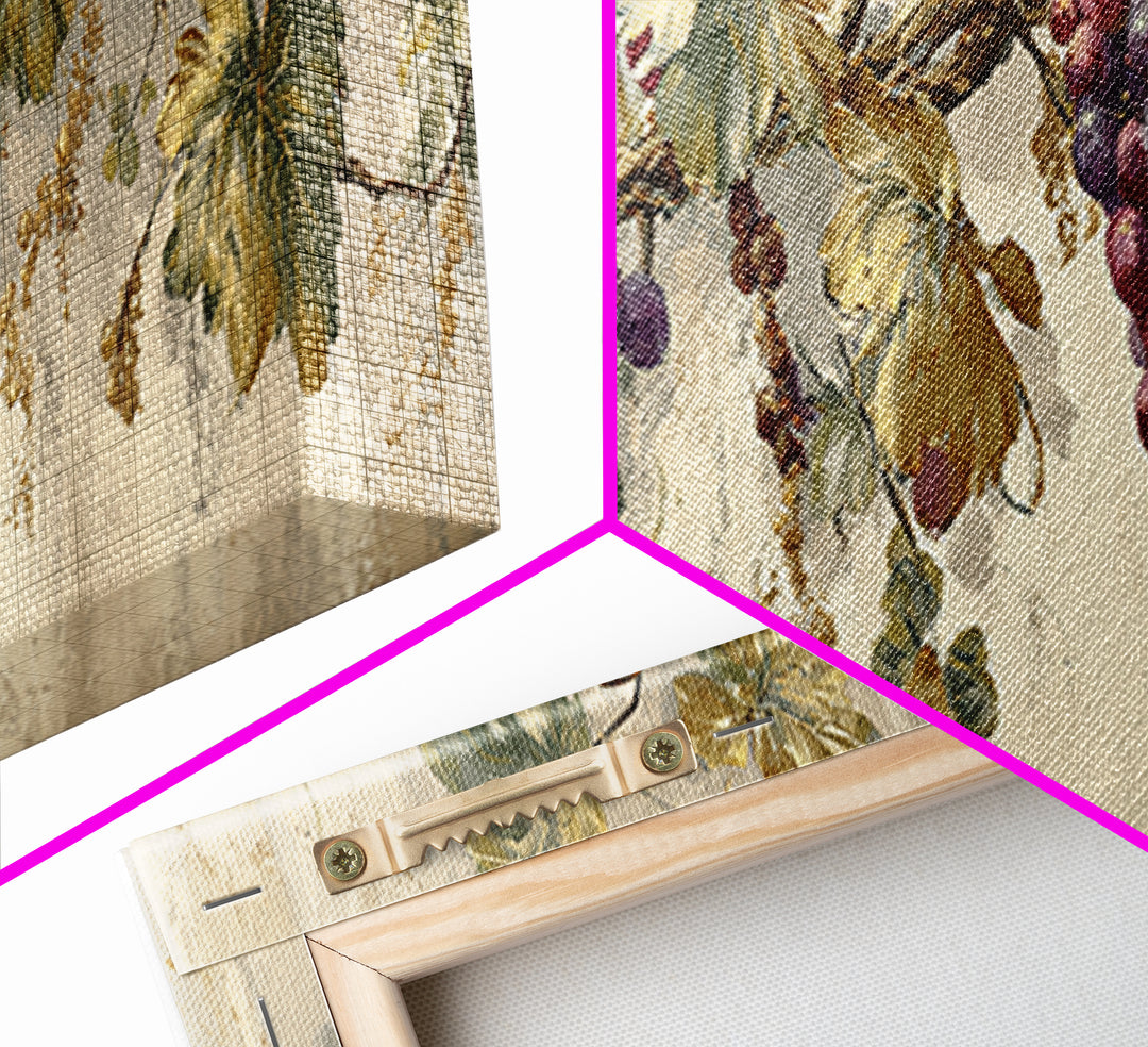 Grapevine Branch with Purple Grapes and Leaves Framed Canvas Print, Winery Art, Gallery Wall Art, Winery Decor, Watercolor Art, WIN-3x1-17