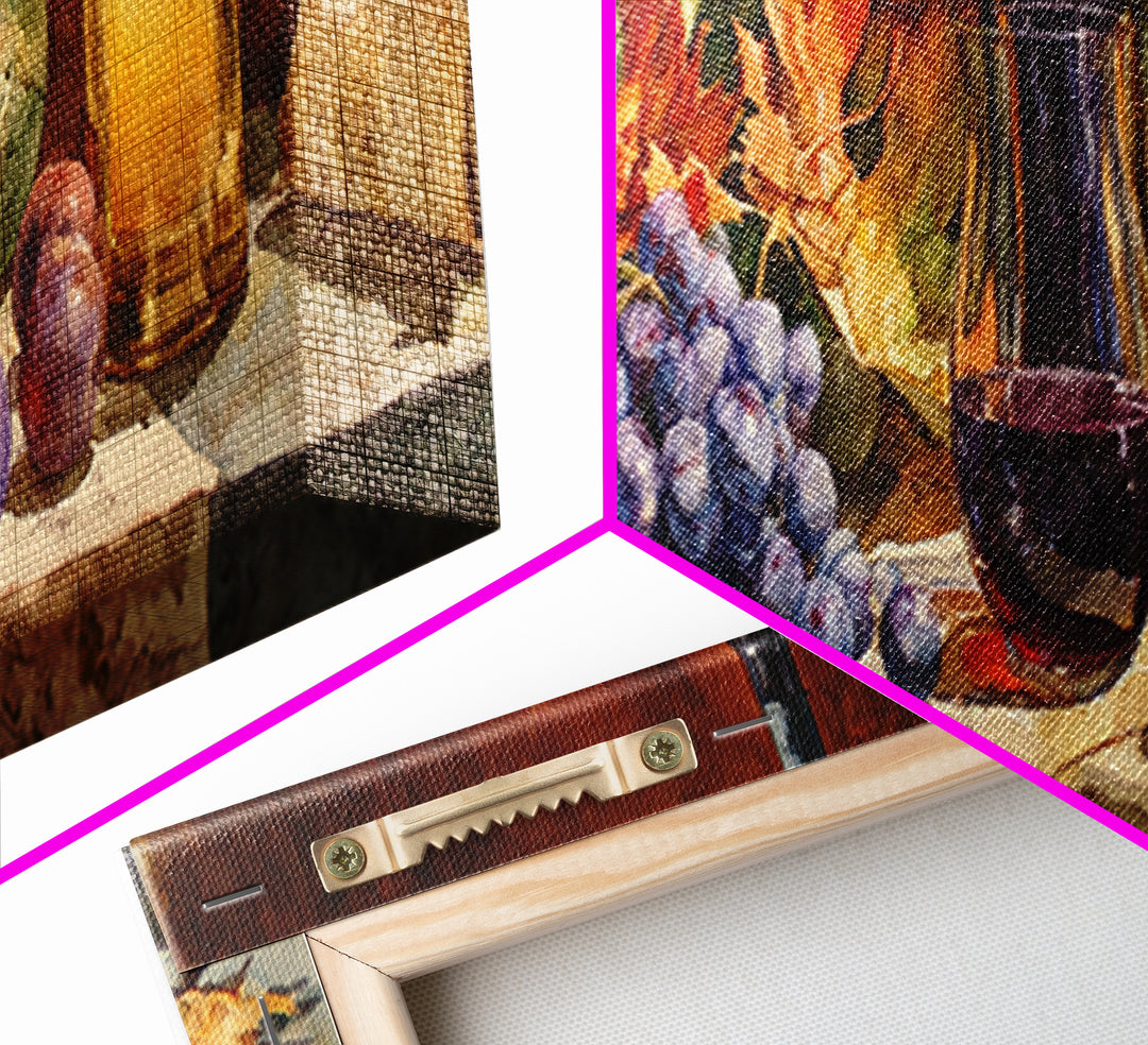 Vine Leaves Turning Autumn Red and Gold Framed Canvas Print, Winery Art, Textured Painting, Winery Decor, Fine Art, Vineyard, WIN-3x1-27