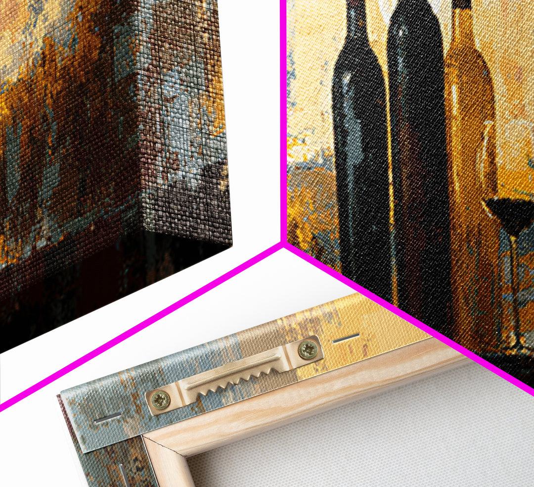 Black and Gold Wine Bottle Silhouette Framed Canvas Print, Winery Art, Cocktail Wall Art, Winery Decor, Watercolor Art, WIN-3x1-32