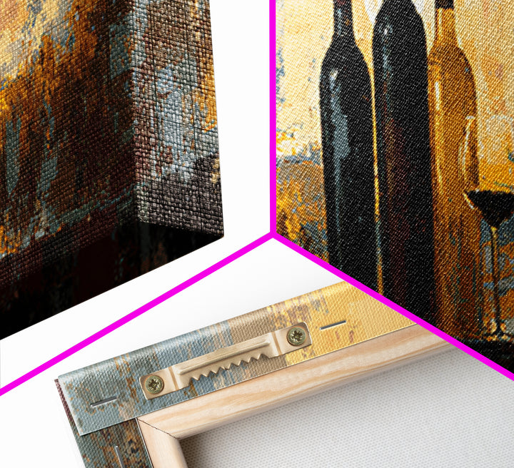 Black and Gold Wine Bottle Silhouette Framed Canvas Print, Winery Art, Cocktail Wall Art, Winery Decor, Watercolor Art, WIN-3x1-32