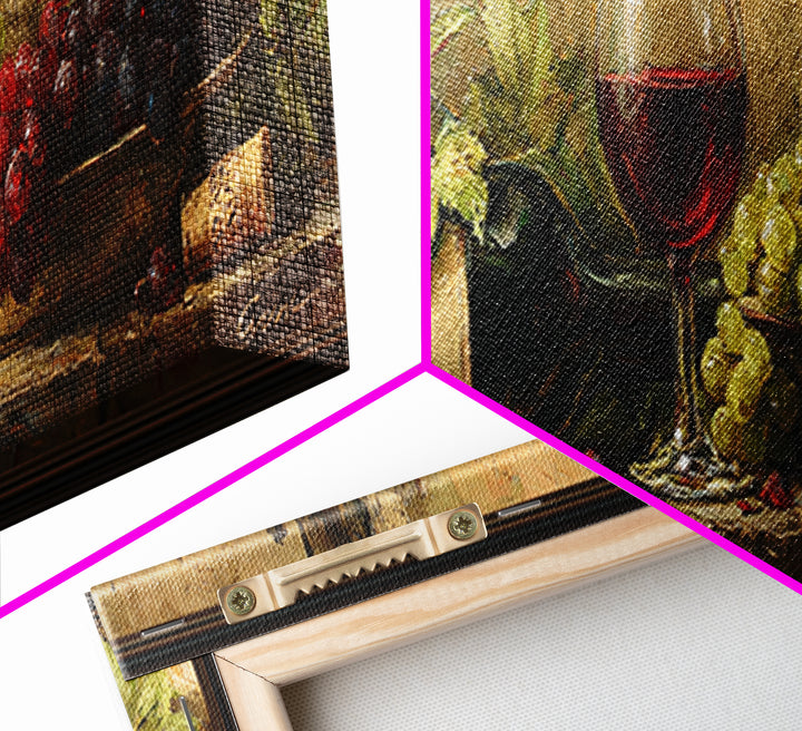 Olive Branch and Wine Glass Mediterranean Still Canvas Print, Winery Art, Neutral Decor, Winery Decor, Oil Painting, Vineyard, WIN-3x1-40