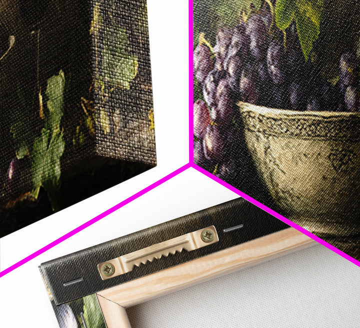 Grapes in a Ceramic Bowl with Shadows Canvas Print, Winery Art, Landscape Art, Winery Decor, Abstract Art, Vineyard, Room Decor, WIN-3x1-49