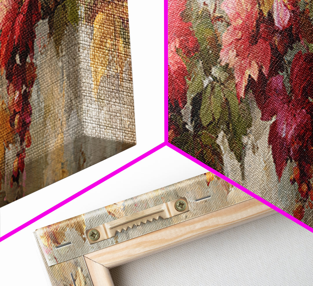 Vine Leaves Turning Autumn Red and Gold Framed Canvas Print, Winery Art, Printable Wall Art, Winery Decor, Fine Art, Vineyard, WIN-3x1-51