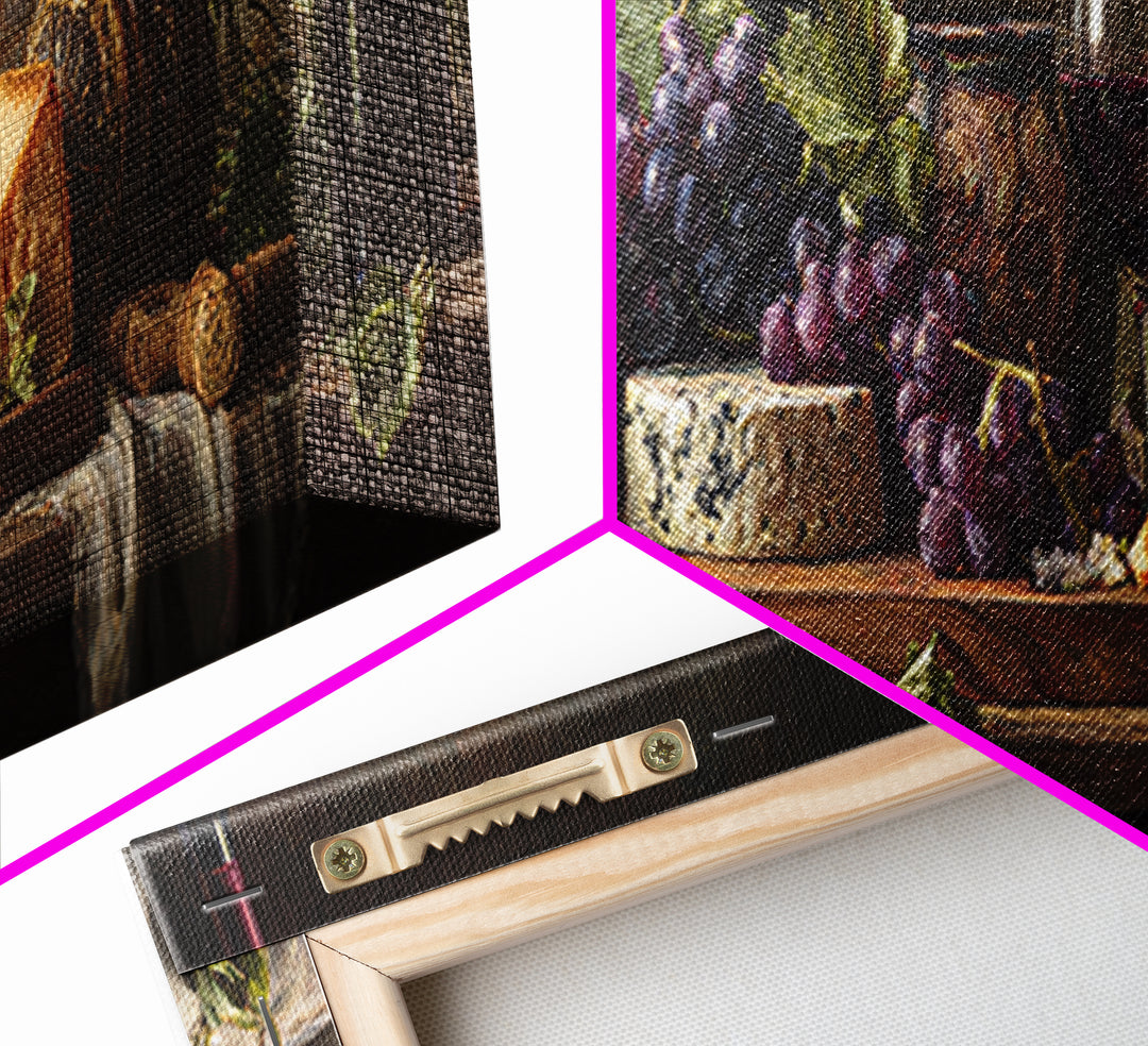 Charcuterie Board with Grapes and Cheese Framed Canvas Print, Winery Art, Bar Art, Winery Decor, Fine Art, Vineyard, WIN-3x1-53