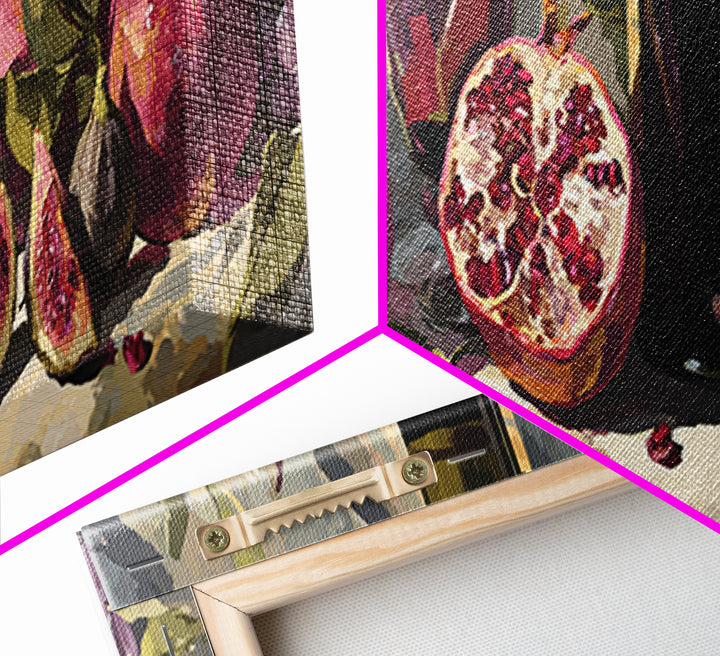 Pomegranate Figs and Red Wine Composition Framed Canvas Print, Winery Art, Living Room Art, Winery Decor, Fine Art, Vineyard, WIN-3x1-57
