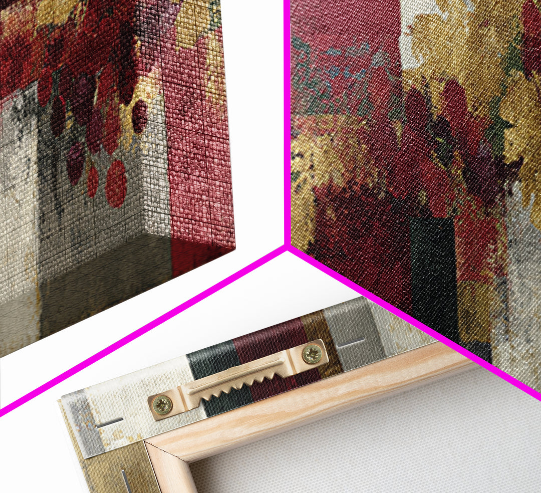 Burgundy Abstract with Gold Accents Framed Canvas Print, Winery Art, Contemporary Art, Winery Decor, Abstract Art, Vineyard, WIN-3x1-63