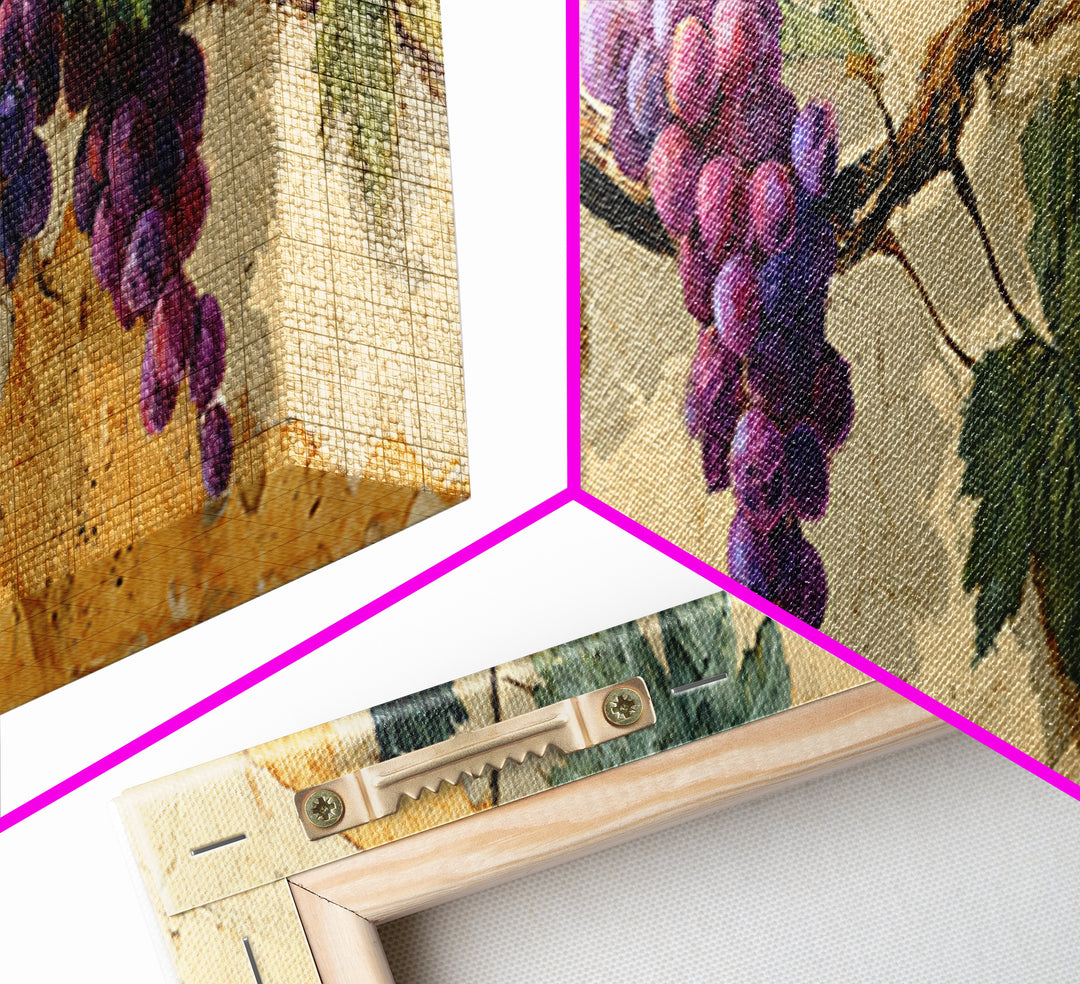 Grapevine Branch with Purple Grapes and Leaves Canvas Print, Winery Art, Cocktail Wall Art, Winery Decor, Fine Art, Vineyard, WIN-3x1-65