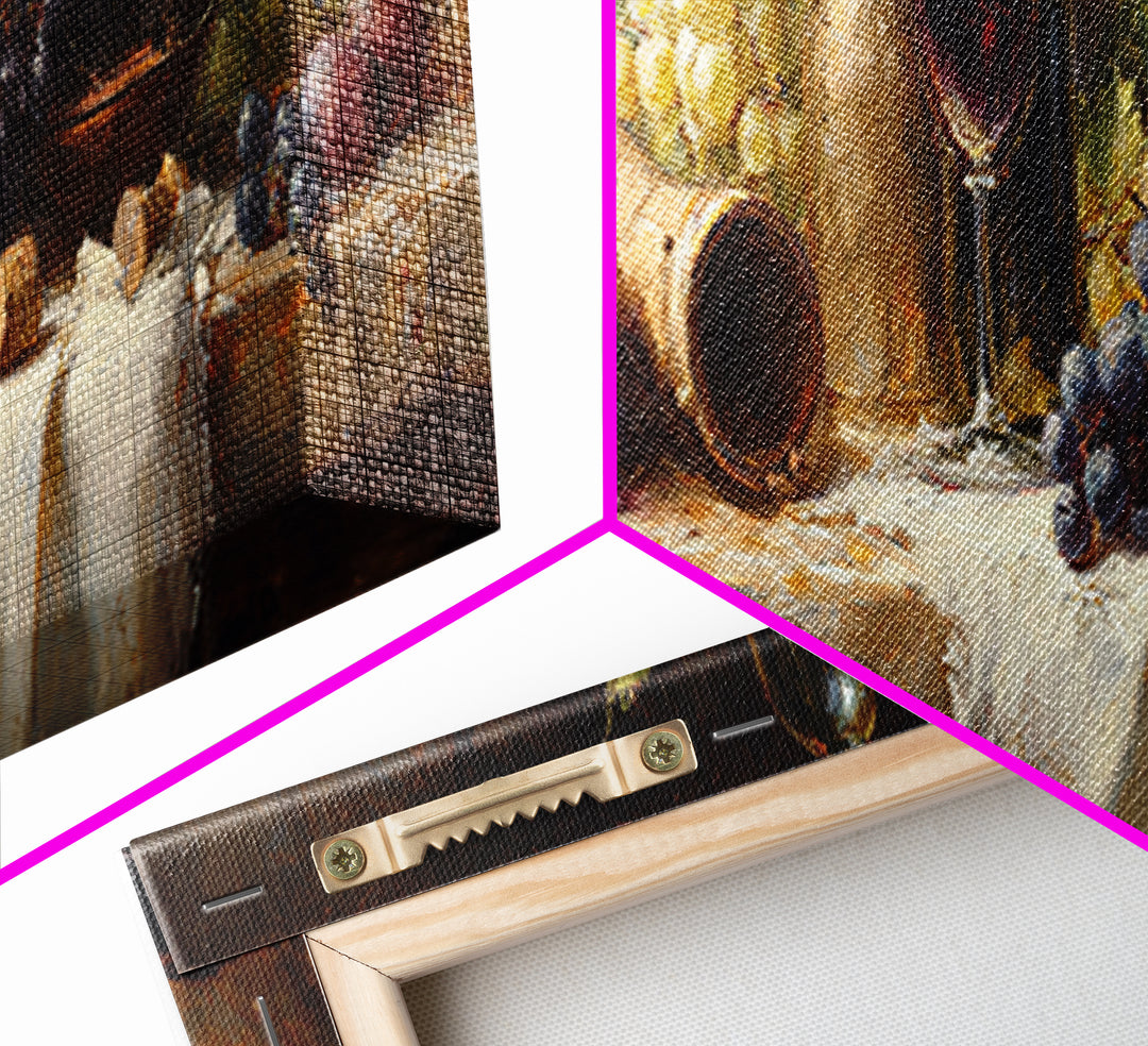 Champagne Grapes and White Linen Still Life Framed Canvas Print, Winery Art, Gallery Decor, Winery Decor, Fine Art, Vineyard, WIN-3x1-69