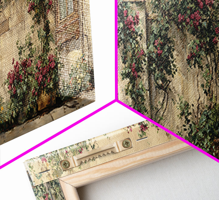 Vineyard Gate with Climbing Roses Framed Canvas Print, Winery Art, Statement Artwork, Winery Decor, Fine Art, Vineyard, WIN-3x1-7
