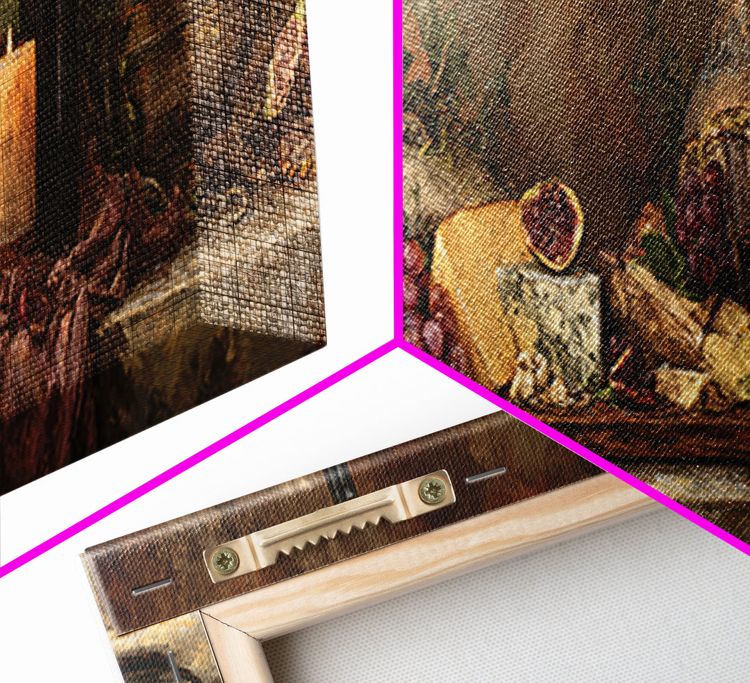Charcuterie Board with Grapes and Cheese Framed Canvas Print, Winery Art, Bar Art, Winery Decor, Fine Art, Vineyard, WIN-3x1-77