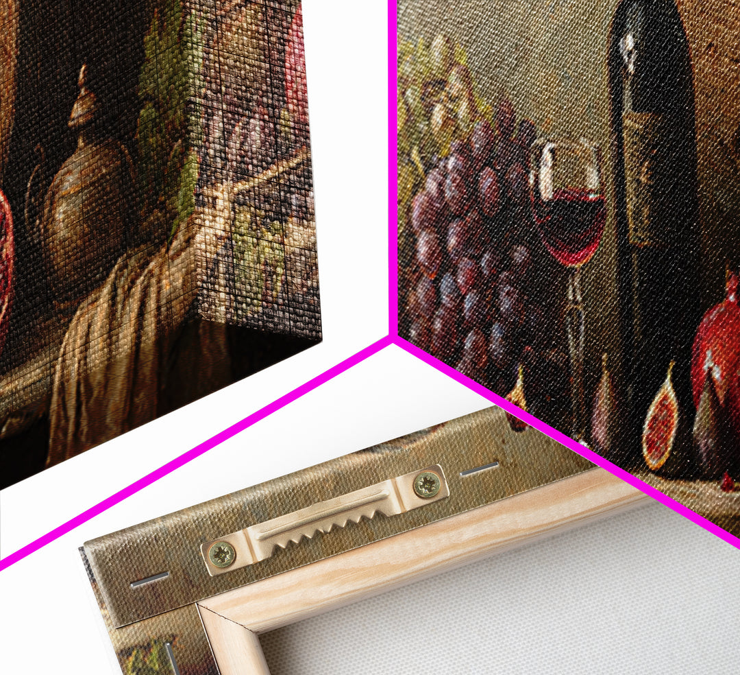 Pomegranate Figs and Red Wine Composition Framed Canvas Print, Winery Art, Living Room Art, Winery Decor, Fine Art, Vineyard, WIN-3x1-81
