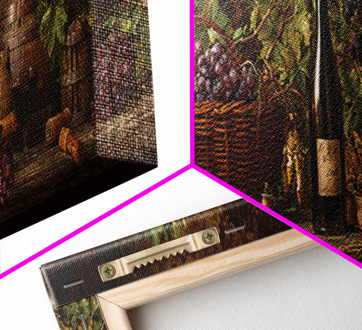 Wine Harvest Basket Canvas Print, Winery Art, Kitchen Art, Winery Decor, Watercolor Art, Vineyard, Living Room Art, WIN-3x1-86