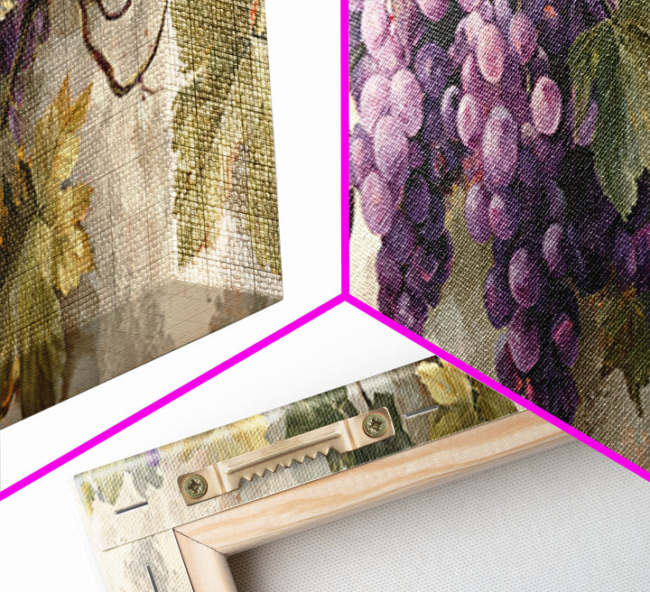 Grapevine Branch with Purple Grapes and Leaves Framed Canvas Print, Winery Art, Boho Decor, Winery Decor, Fine Art, Vineyard, WIN-3x1-89