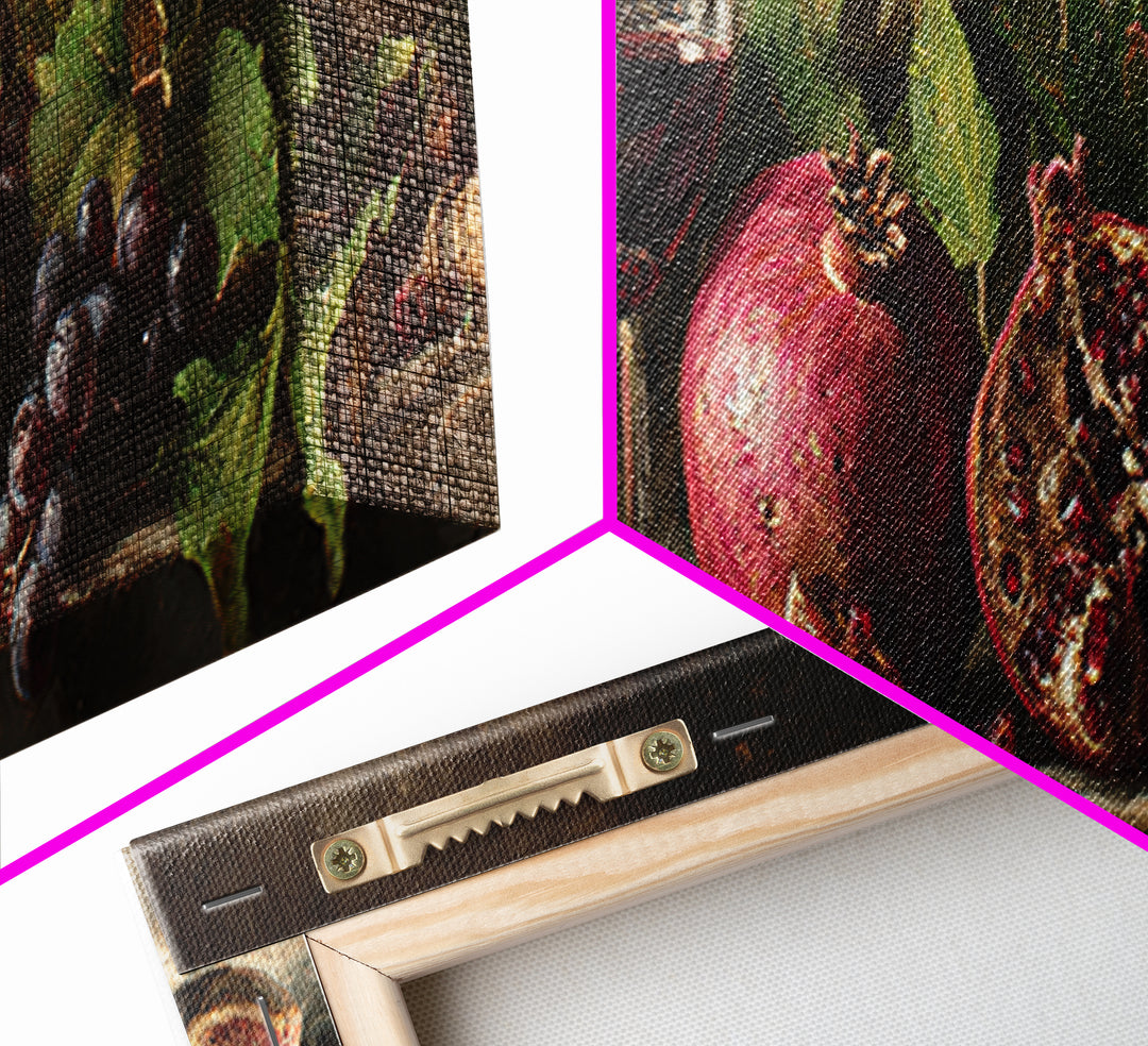 Pomegranate Figs and Red Wine Composition Framed Canvas Print, Winery Art, Living Room Decor, Winery Decor, Fine Art, Vineyard, WIN-3x1-9