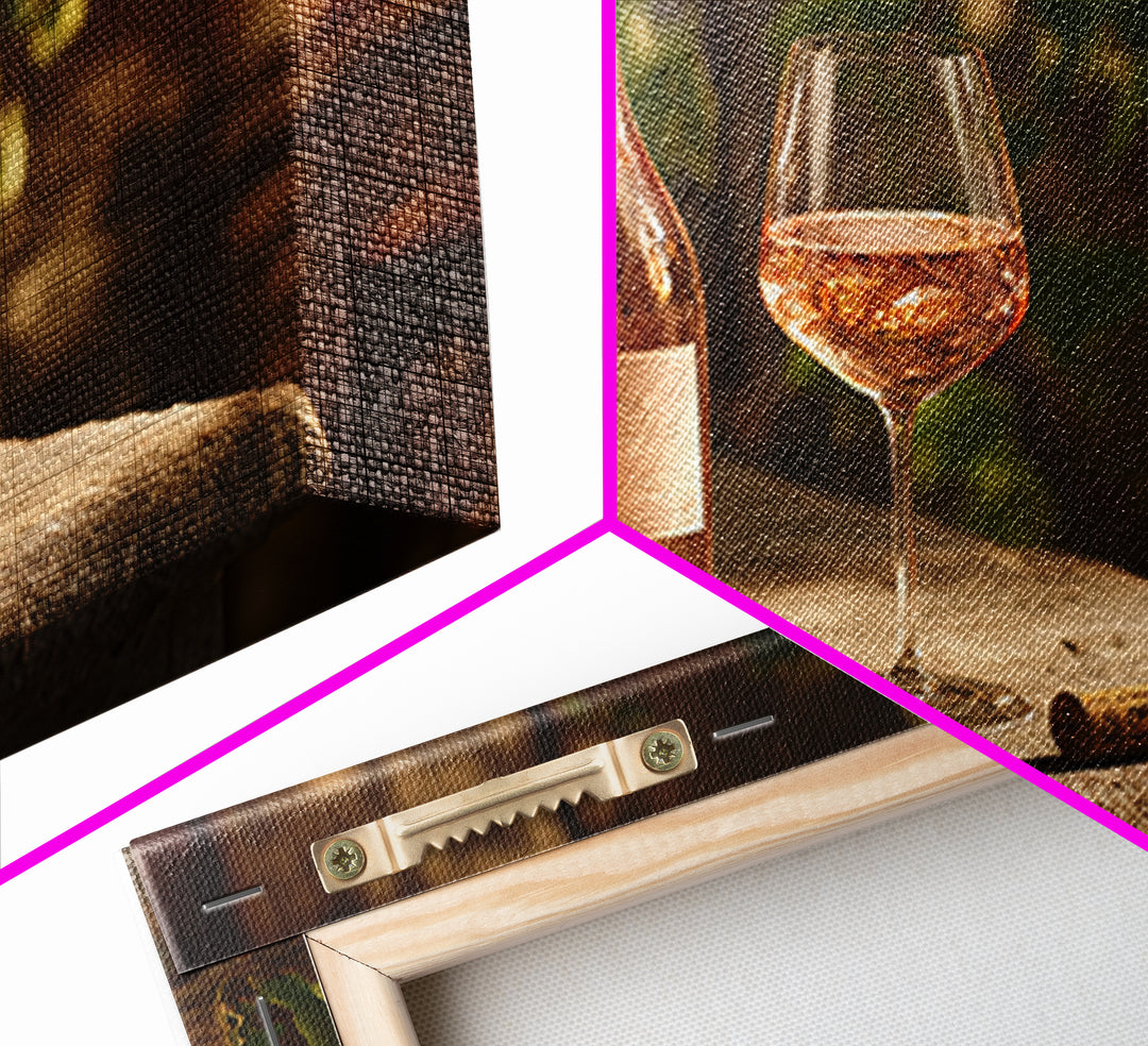 Ros Glass Beside Summer Flowers Framed Canvas Print, Winery Art, Framed Art, Winery Decor, Watercolor Art, Vineyard, WIN-3x2-18