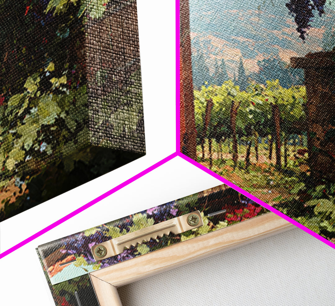 Vineyard Gate with Climbing Roses Framed Canvas Print, Winery Art, Statement Artwork, Winery Decor, Fine Art, Vineyard, WIN-3x2-19