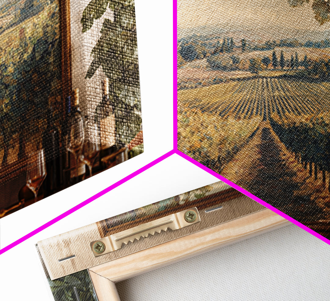 Tuscan Vineyard at Golden Hour Framed Canvas Print, Winery Art, Statement Artwork, Winery Decor, Fine Art, Vineyard, Painting, WIN-3x2-31