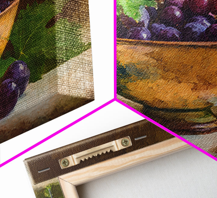 Grapes in a Ceramic Bowl with Shadows Canvas Print, Winery Art, Travel Poster, Winery Decor, Oil Painting, Vineyard, WIN-3x2-37