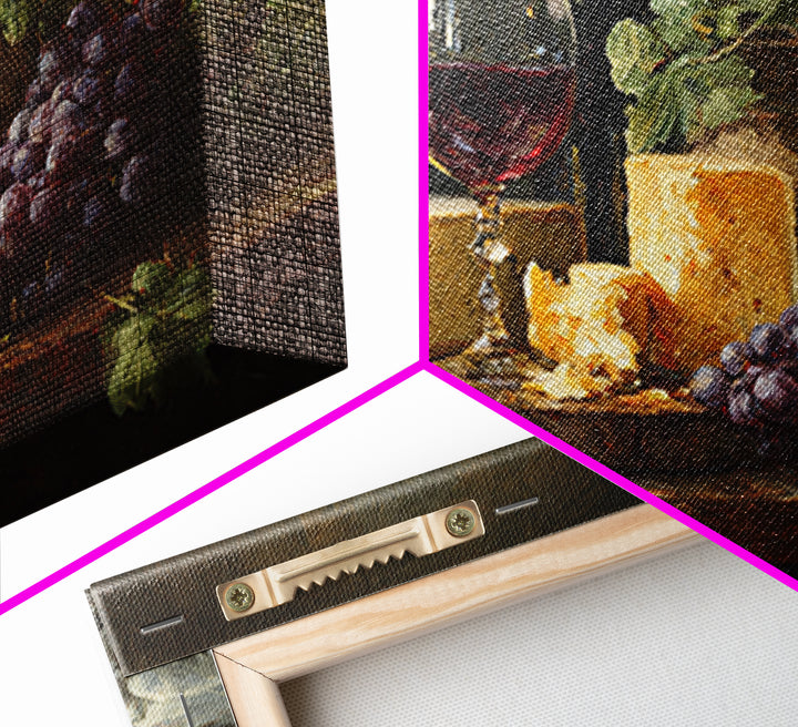 Charcuterie Board with Grapes and Cheese Framed Canvas Print, Winery Art, Cocktail Wall Art, Winery Decor, Watercolor Art, WIN-3x2-41