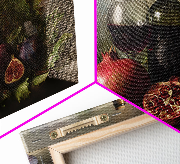 Pomegranate Figs and Red Wine Composition Framed Canvas Print, Winery Art, Gallery Decor, Winery Decor, Fine Art, Vineyard, WIN-3x2-45
