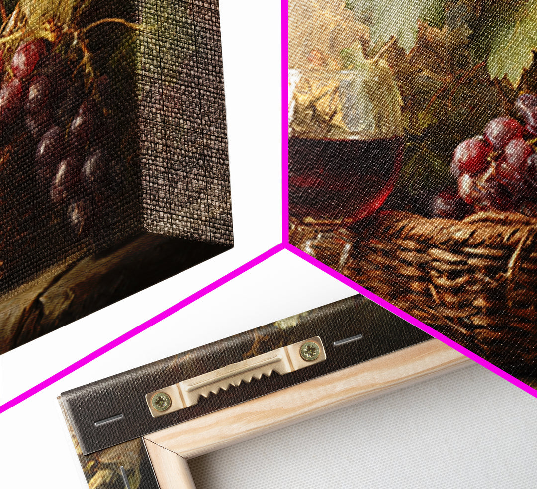 Wine Harvest Basket Framed Canvas Print, Winery Art, Kitchen Wall Decor, Winery Decor, Oil Painting, Vineyard, Fine Art Print, WIN-3x2-50