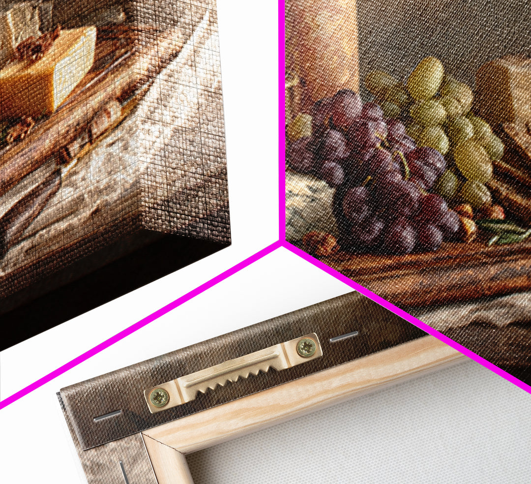 Charcuterie Board with Grapes and Cheese Framed Canvas Print, Winery Art, Cocktail Wall Art, Winery Decor, Watercolor Art, WIN-3x2-65