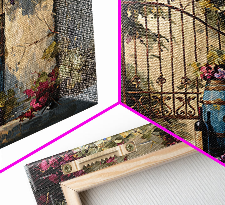 Vineyard Gate with Climbing Roses Canvas Print, Winery Art, Oil Painting, Winery Decor, Watercolor Art, Vineyard, WIN-3x2-67