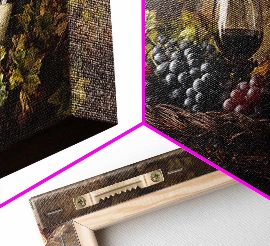 Wine Harvest Basket Framed Canvas Print, Winery Art, Kitchen Wall Decor, Winery Decor, Oil Painting, Vineyard, Fine Art Print, WIN-3x2-74