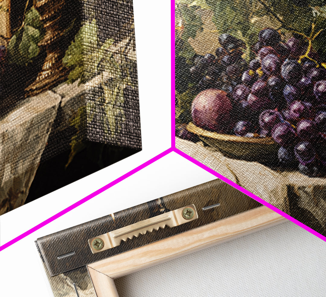 Champagne Grapes and White Linen Still Life Framed Canvas Print, Winery Art, Fine Art Print, Winery Decor, Abstract Art, WIN-3x2-81