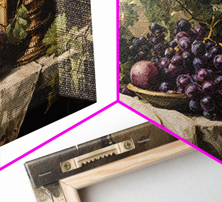Champagne Grapes and White Linen Still Life Framed Canvas Print, Winery Art, Fine Art Print, Winery Decor, Abstract Art, WIN-3x2-81