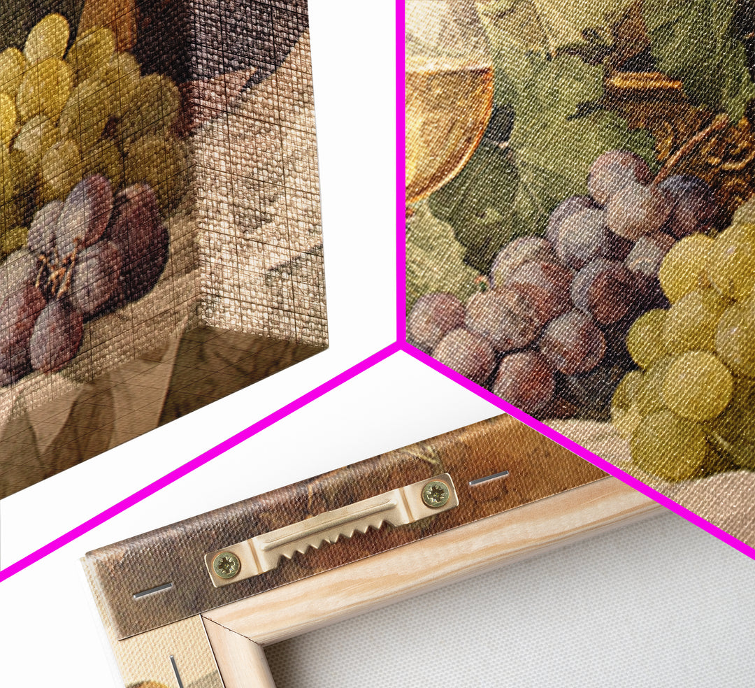 Champagne Grapes and White Linen Still Life Framed Canvas Print, Winery Art, Preppy Wall Art, Winery Decor, Fine Art, Vineyard, WIN-3x2-9
