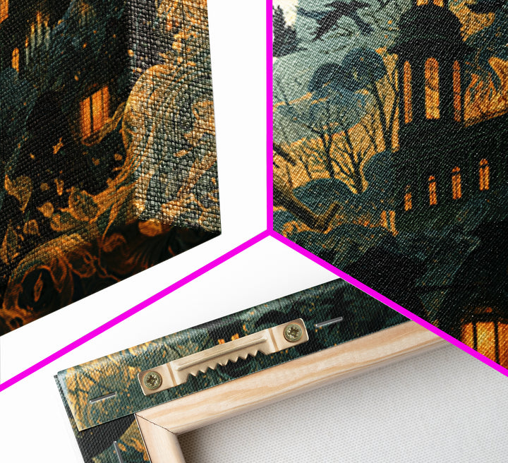 The Midnight Raven Observatory - Procession Scene, Halloween Wall Art, Landscape Wall Art, Framed Canvas Print, Halloween Home Decor
