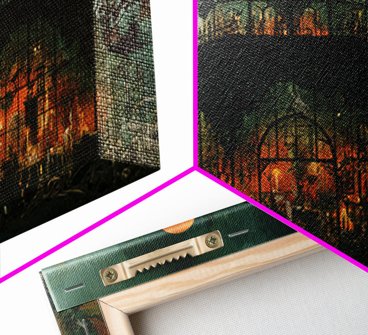 The Black Lace Haunted Conservatory - Occult Still Life, Macabre Halloween Art, Landscape Wall Art, Framed Canvas Print, Gothic Wall Art