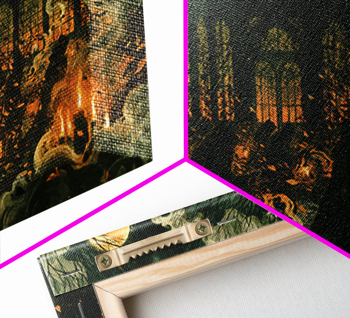 The Black Lace Haunted Conservatory - Procession Scene, Gothic Home Decor, Landscape Wall Art, Canvas Print, Halloween Home Decor