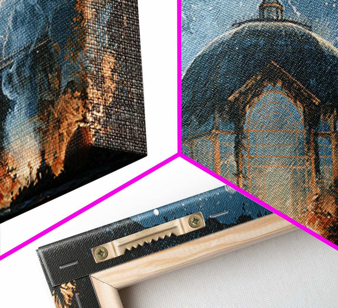 The Black Lace Haunted Conservatory - Surreal Celestial Vision, Occult Wall Decor, Wide Panoramic Art, Canvas Print, Halloween Home Decor