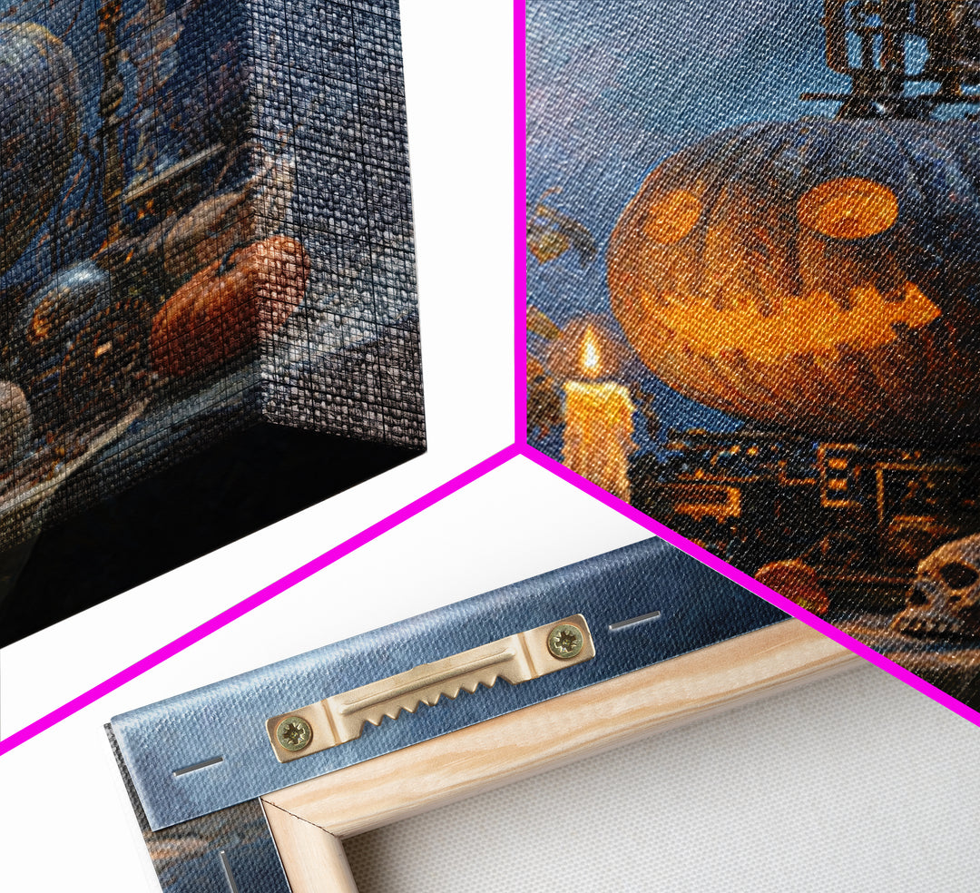 The Clockwork Jack-O-Lantern - Occult Still Life, Halloween Wall Art, Square Wall Art, Framed Canvas Print, Halloween Home Decor
