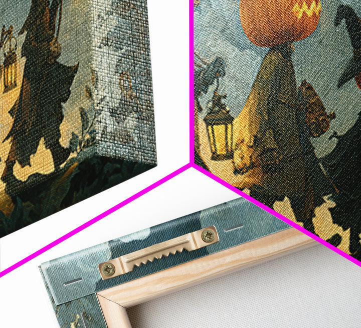 The Clockwork Jack-O-Lantern - Procession Scene, Gothic Home Decor, Wide Panoramic Art, Canvas Print, Halloween Home Decor, Gothic Wall Art