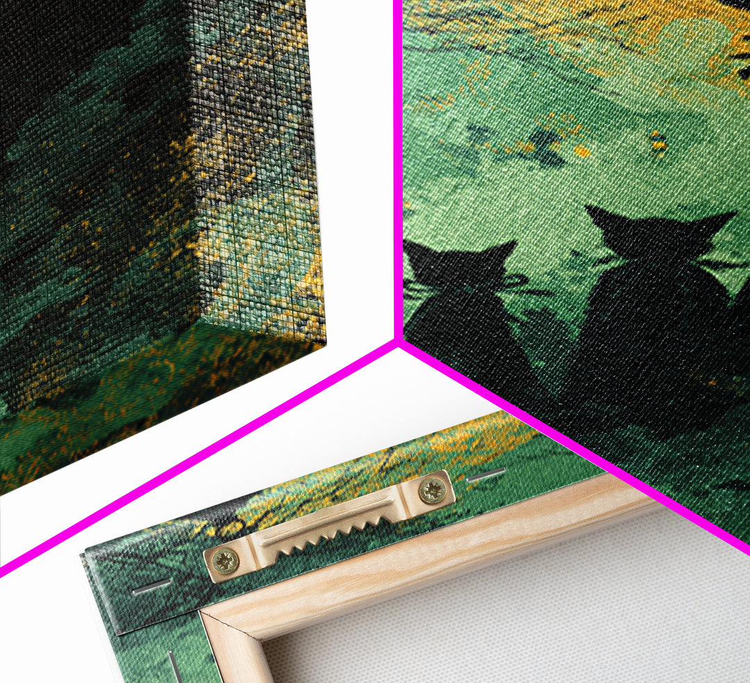 The Moonlit Cat Masquerade - Icon Portrait, Spooky Wall Decor, Vertical Wall Art, Framed Canvas Print, Halloween Home Decor, Gothic Wall Art