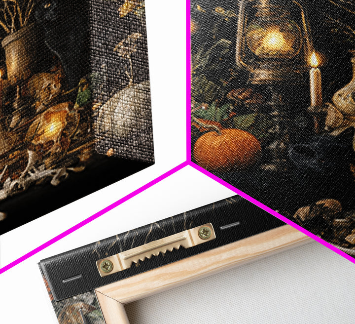 The Moonlit Cat Masquerade - Occult Still Life, Dark Fantasy Wall Art, Square Wall Art, Canvas Print, Halloween Home Decor, Gothic Wall Art